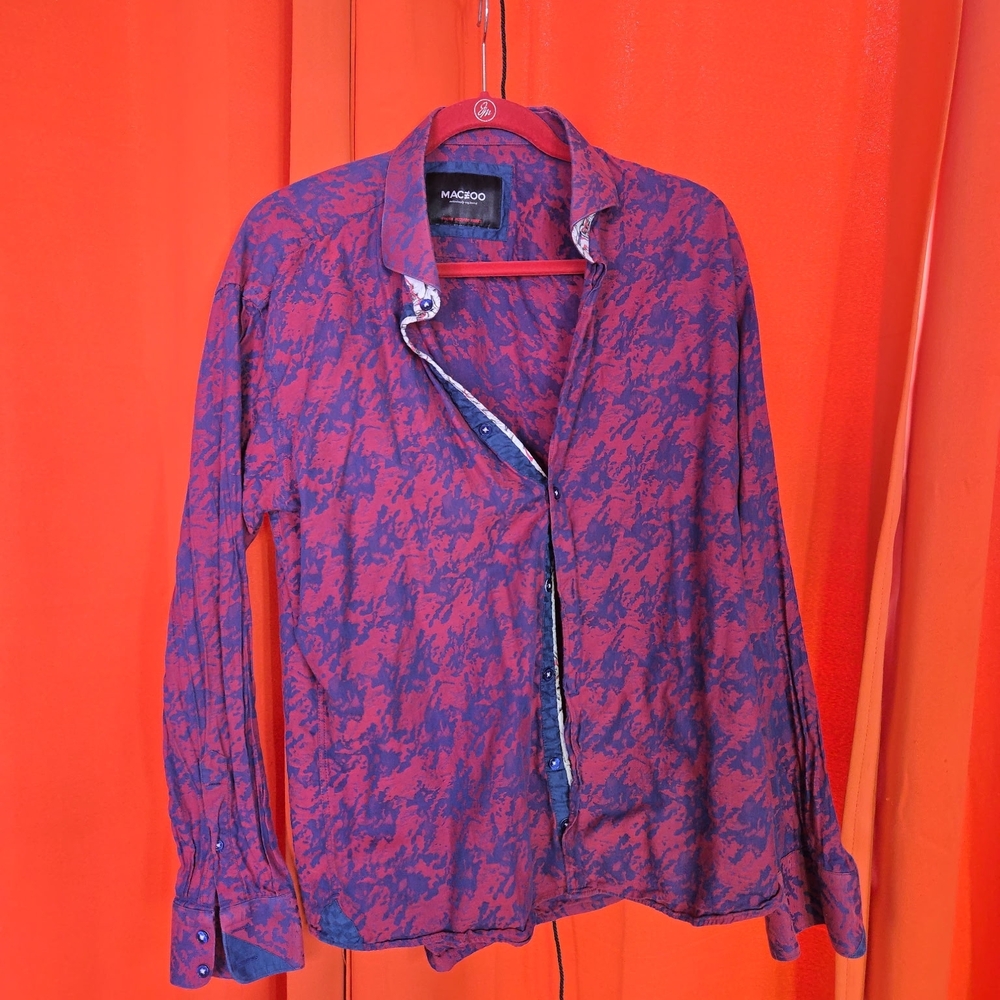 Maceoo Men's Red and Blue Dress Shirt